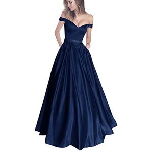 Formal Blue/Navy Off-Shoulder Dress